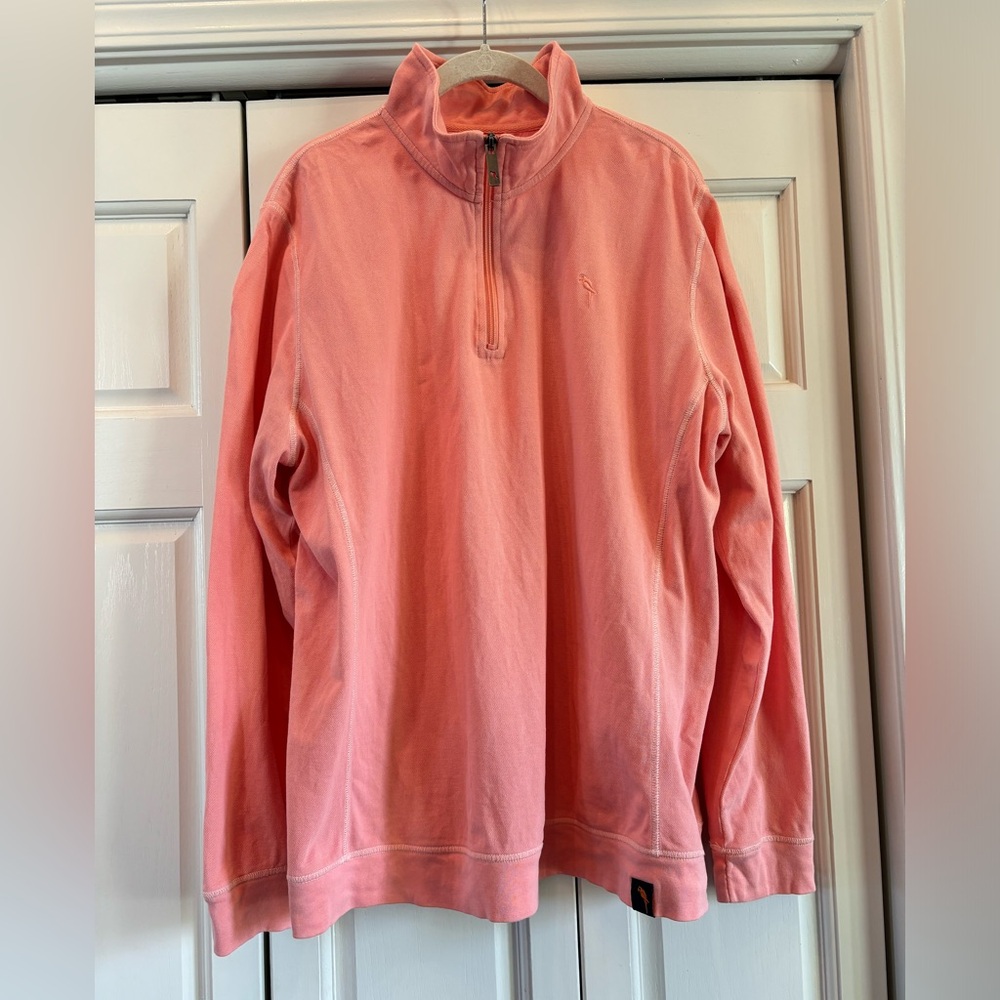 Margaritaville soft coral/tangerine pique 1/4 zip pullover, XL